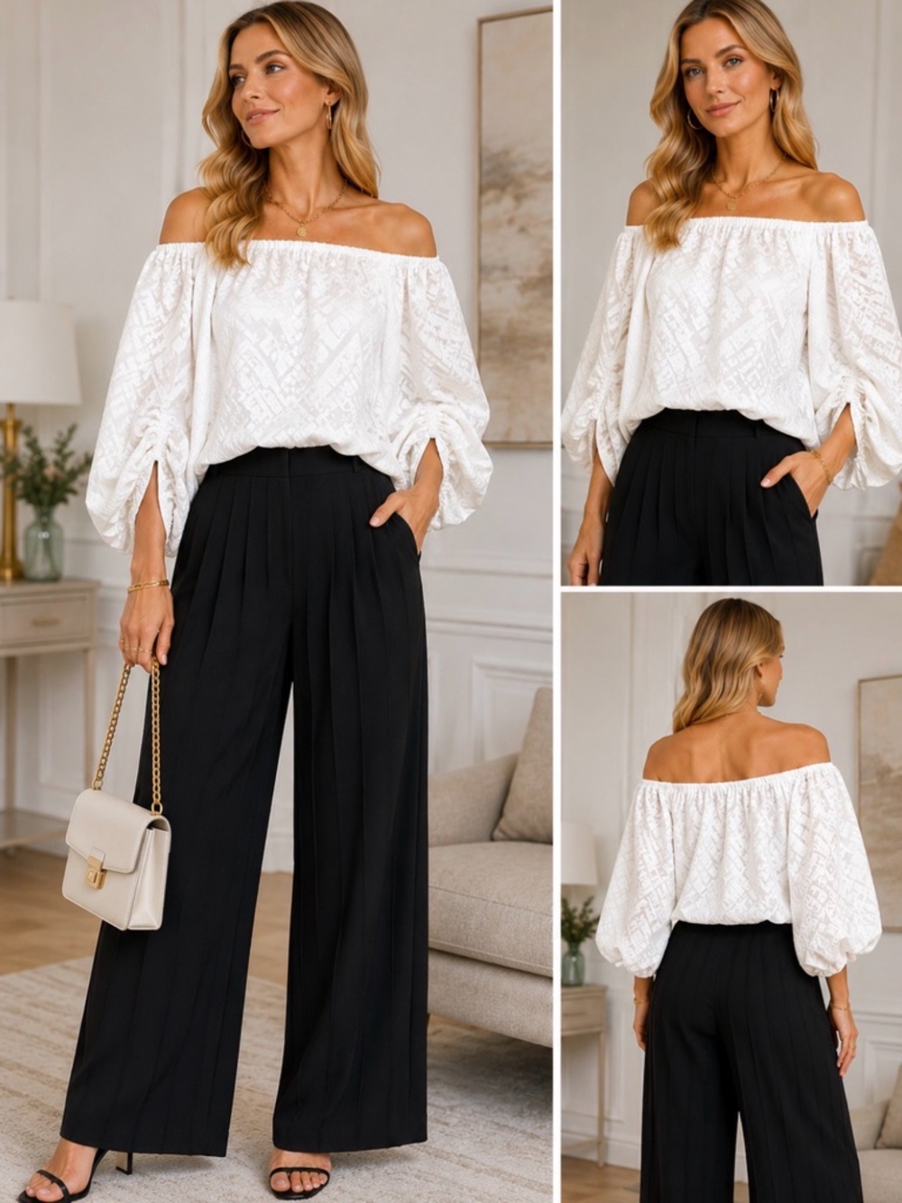 Catherine Malandrino Black Pleated High Waisted Wide Leg Pants. Size 8